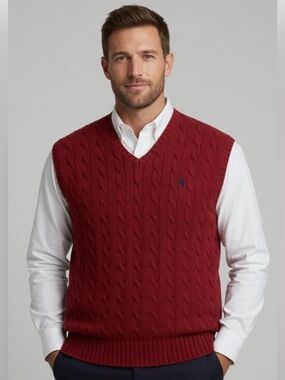 Polo Ralph Lauren Sweater Vest Men XXL Red V Neck Pima Cotton Knit Pony